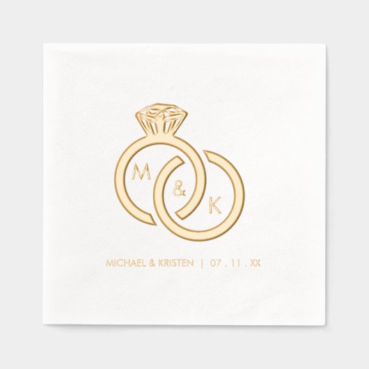 Diamant Ring Monogram Bruiloft Folie Servetten (Voorkant)