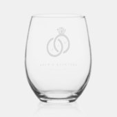 Diamant Ring Monogram Bruiloft gunst Wijnglas Zonder Voet (Achterkant)