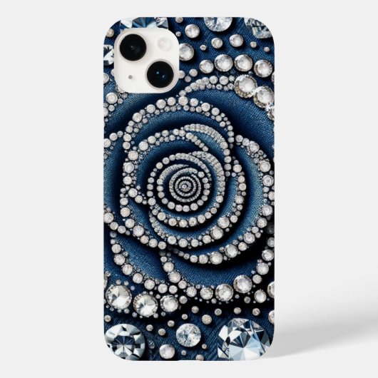Diamant Roos & Denim Glam Bling Case-Mate iPhone Case (Achterkant)