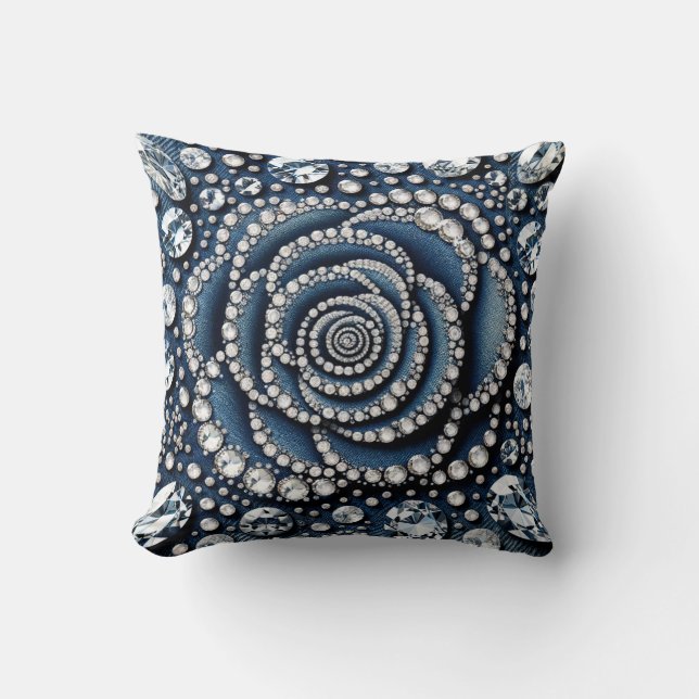 Diamant Roos & Denim Glam Bling Juwelen Kussen (Voorkant)