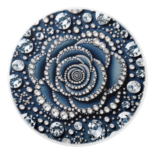 Diamant Roos & Denim Glam Bling Keramische Knop (Voorkant)