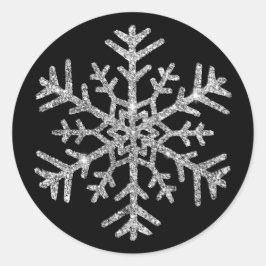 Diamant Sneeuwvlok op Zwarte Winter Bruiloft Ronde Sticker
