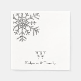 Diamant Sneeuwvlok Winter Bruiloft Wit Monogram Servet