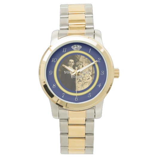  Diamant trouwring met foto op blauw Horloge (Voorkant)
