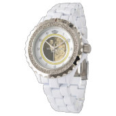  Diamant trouwring met foto op wit Horloge (Gekanteld)