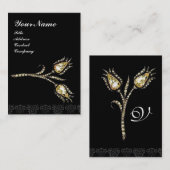 DIAMANT TULPEN DAMASK MONOGRAM, zwart witte parel Visitekaartje (Voorkant / Achterkant)
