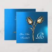 DIAMANT TULPEN MONOGRAM , Blauwe Saffier Kaart (Voorkant / Achterkant)