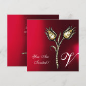 DIAMANT TULPEN MONOGRAM ,Rood Bourgondi Wit Kaart (Voorkant / Achterkant)