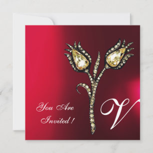 DIAMANT TULPEN MONOGRAM ,Rood Bourgondi Wit Kaart