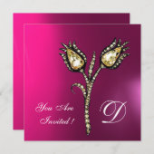 DIAMANT TULPEN MONOGRAM, Roze Fuchsia Paars Kaart (Voorkant / Achterkant)