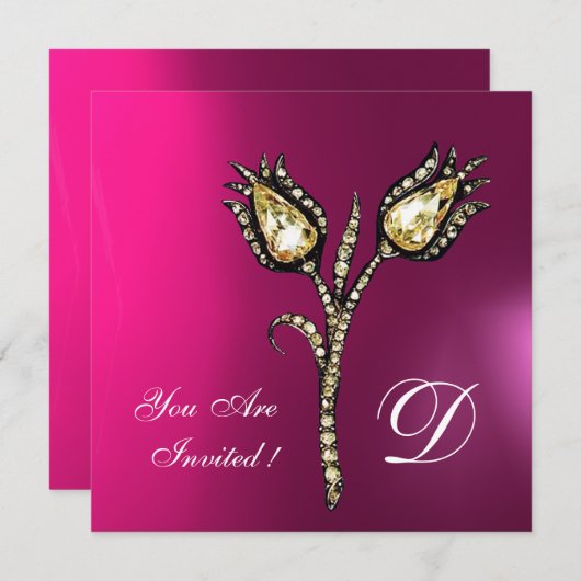 DIAMANT TULPEN MONOGRAM, Roze Fuchsia Paars Kaart (Voorkant / Achterkant)