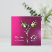 DIAMANT TULPEN MONOGRAM, Roze Fuchsia Paars Kaart (Staand voorkant)