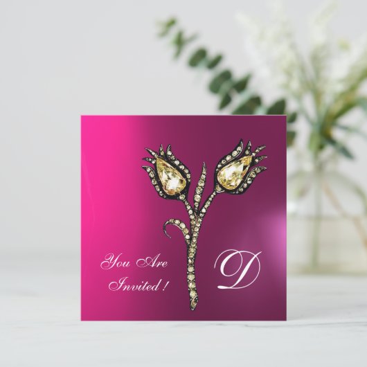 DIAMANT TULPEN MONOGRAM, Roze Fuchsia Paars Kaart (Staand voorkant)