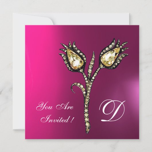 DIAMANT TULPEN MONOGRAM, Roze Fuchsia Paars Kaart (Voorkant)
