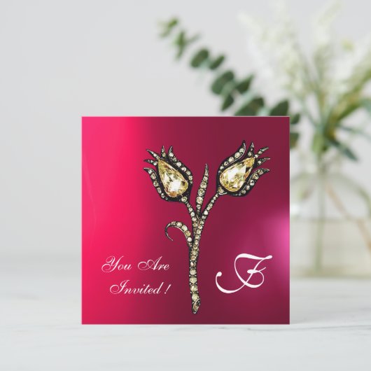DIAMANT TULPEN MONOGRAM , Roze Fuchsia Paars Kaart (Staand voorkant)