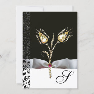 DIAMANT TULPEN ,Roze Zwart Wit Damast Monogram Kaart