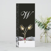 DIAMANT TULPEN ,Roze Zwart Wit Damast Monogram Kaart (Staand voorkant)