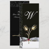 DIAMANT TULPEN ,Roze Zwart Wit Damast Monogram Kaart (Voorkant / Achterkant)
