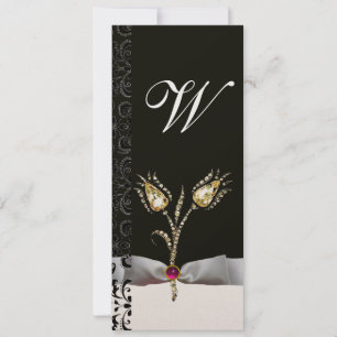 DIAMANT TULPEN ,Roze Zwart Wit Damast Monogram Kaart