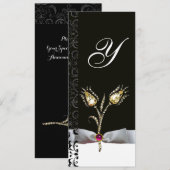 DIAMANT TULPEN , Roze Zwart Wit Damast Monogram Kaart (Voorkant / Achterkant)