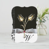 DIAMANT TULPEN ,Roze Zwart Wit Damast Monogram Kaart (Staand voorkant)
