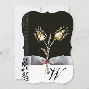 DIAMANT TULPEN ,Roze Zwart Wit Damast Monogram Kaart