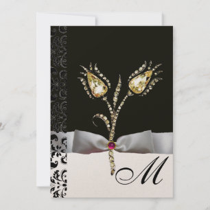 DIAMANT TULPEN ,Roze Zwart Wit Damast Monogram Kaart