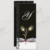 DIAMANT TULPEN ,Roze Zwart Witte Damast Monogram Kaart (Voorkant / Achterkant)