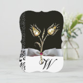 DIAMANT TULPEN , Roze Zwart Witte Damast Monogram Kaart (Staand voorkant)