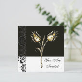 DIAMANT TULPEN , Zwart en Wit Damast Kaart (Staand voorkant)