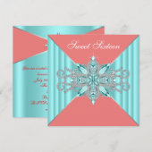 Diamant Turquoise Blauwe Koraal Sweet 16 Verjaarda Kaart (Voorkant / Achterkant)