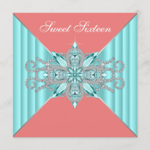 Diamant Turquoise Blauwe Koraal Sweet 16 Verjaarda Kaart