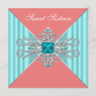 Diamant Turquoise Blauwe Koraal Sweet 16 Verjaarda Kaart
