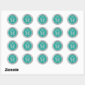Diamant Vlinder Zilver Metaal Retouradres Teal Ronde Sticker (Vel)