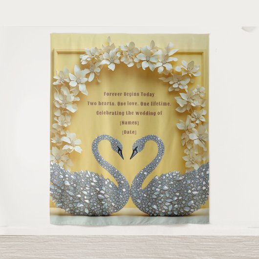 Diamant Zwaan Bruiloft Liefde Boog Ontwerp Wandkleed (Voorkant)