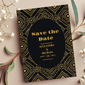 Diamant Zwart en Goud Art Deco Bruiloft Save The Date