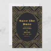 Diamant Zwart en Goud Art Deco Bruiloft Save The Date (Voorkant)