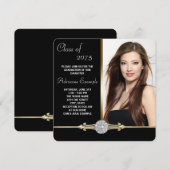 Diamant Zwart en Goud Glam Afstuderen Kaart (Voorkant / Achterkant)