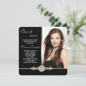 Diamant Zwart en Goud Glam Afstuderen Kaart (Staand voorkant)