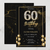 Diamant Zwart en Goud Verjaardag Kaart (Voorkant / Achterkant)