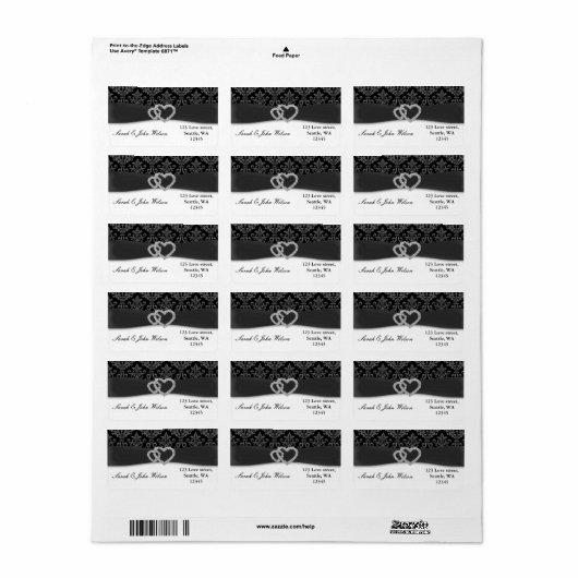 diamante damask charkoolbruiloft etiket (Full Sheet)