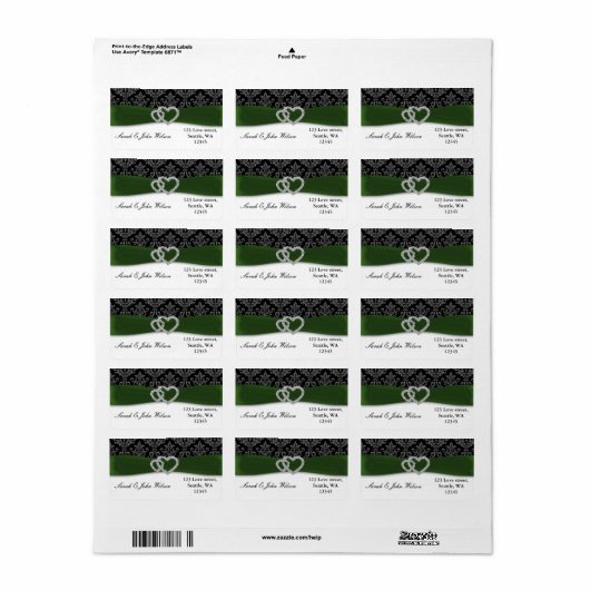 diamante damask groene bruiloft etiket (Full Sheet)