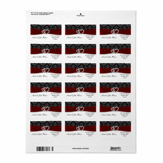 diamante damask rode bruiloft etiket (Full Sheet)