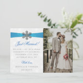 Diamante Snowflake & Blue Ribbon Winter Wedding Aankondiging (Staand voorkant)