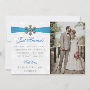 Diamante Snowflake & Blue Ribbon Winter Wedding Aankondiging