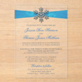Diamante Snowflake & Blue Ribbon Winter Wedding Acryl Uitnodigingen (Voorkant)