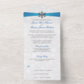Diamante Snowflake & Blue Ribbon Winter Wedding All In One Uitnodiging (Binnen)