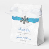 Diamante Snowflake & Blue Ribbon Winter Wedding Bedankdoosjes (Voorkant Zijde)
