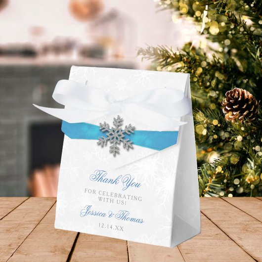 Diamante Snowflake & Blue Ribbon Winter Wedding Bedankdoosjes