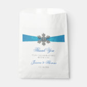 Diamante Snowflake & Blue Ribbon Winter Wedding Bedankzakje (Voorkant)